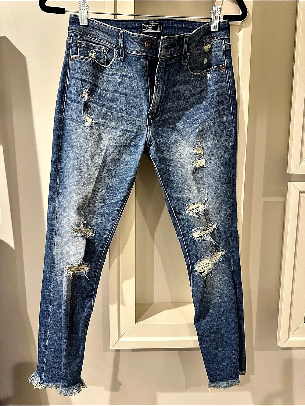 Abercrombie & Fitch Mid Rise Super Skinny Ankle Jeans Blue Waist 28